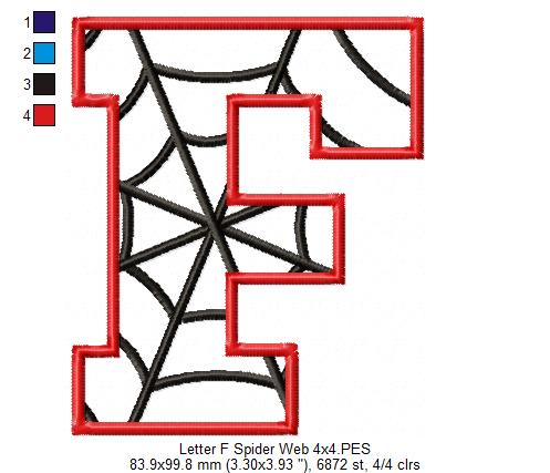 Monogram F Spider Web Letter F - Applique - Machine Embroidery Design