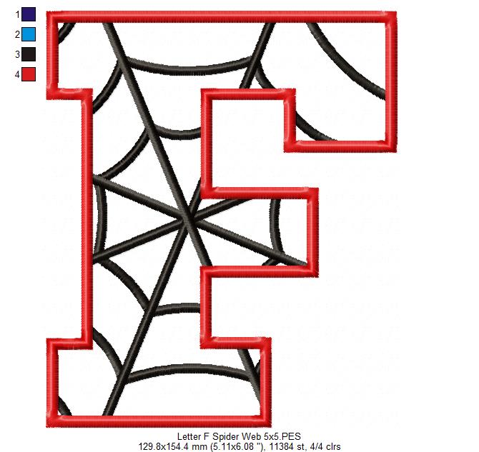 Monogram F Spider Web Letter F - Applique - Machine Embroidery Design