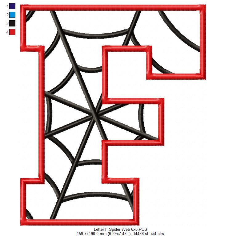 Monogram F Spider Web Letter F - Applique - Machine Embroidery Design