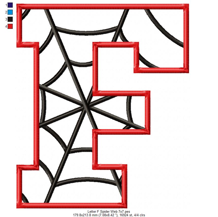 Monogram F Spider Web Letter F - Applique - Machine Embroidery Design