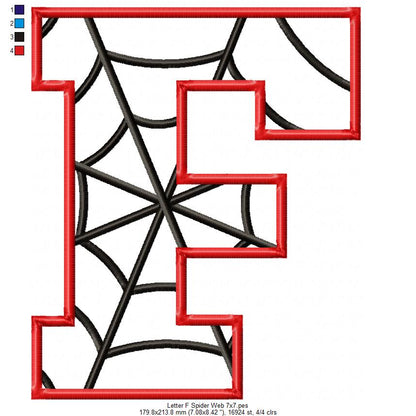 Monogram F Spider Web Letter F - Applique - Machine Embroidery Design