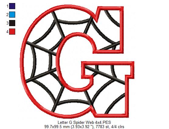 Monogram G Spider Web Letter G - Applique - Machine Embroidery Design