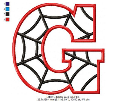 Monogram G Spider Web Letter G - Applique - Machine Embroidery Design