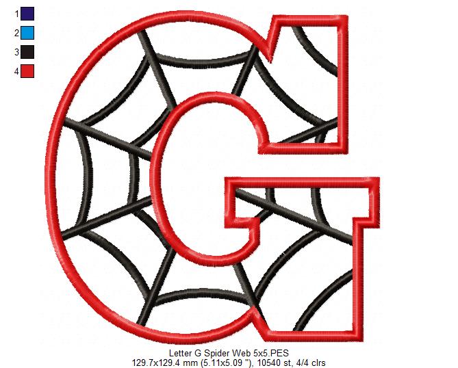 Monogram G Spider Web Letter G - Applique - Machine Embroidery Design