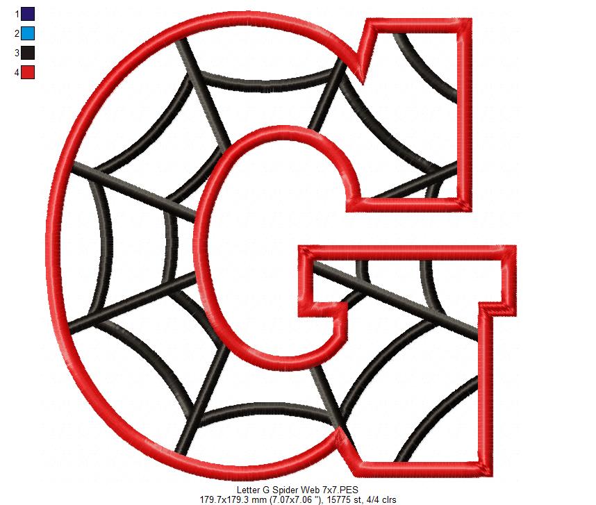 Monogram G Spider Web Letter G - Applique - Machine Embroidery Design