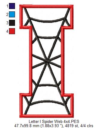 Monogram I Spider Web Letter I - Applique - Machine Embroidery Design