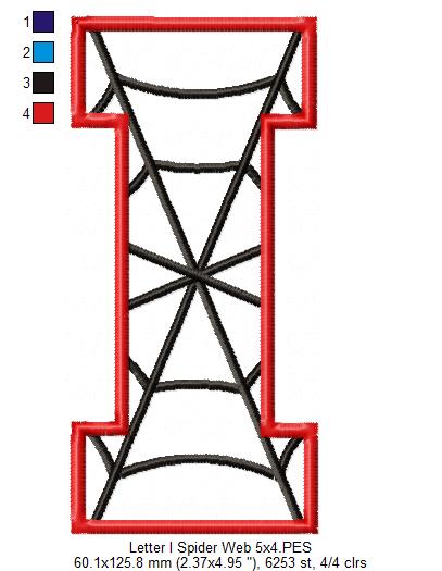 Monogram I Spider Web Letter I - Applique - Machine Embroidery Design