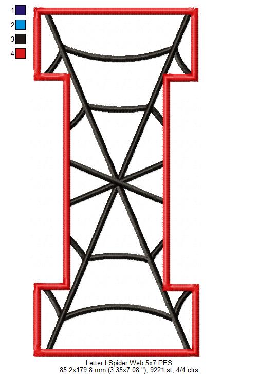 Monogram I Spider Web Letter I - Applique - Machine Embroidery Design