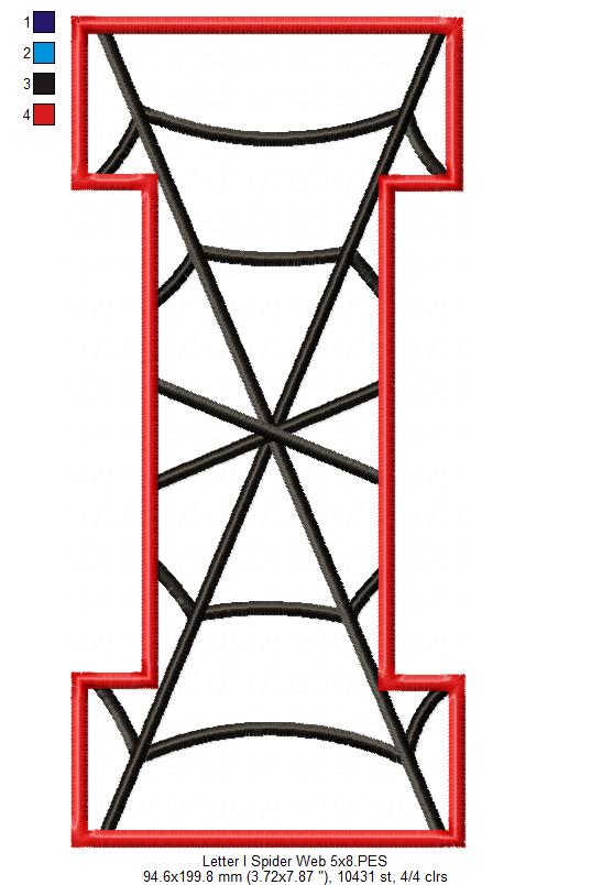 Monogram I Spider Web Letter I - Applique - Machine Embroidery Design