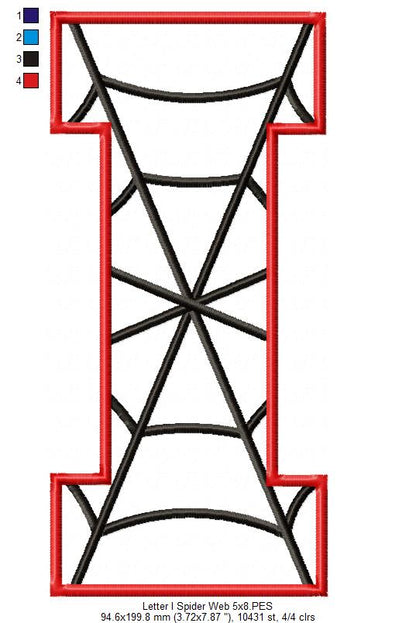 Monogram I Spider Web Letter I - Applique - Machine Embroidery Design