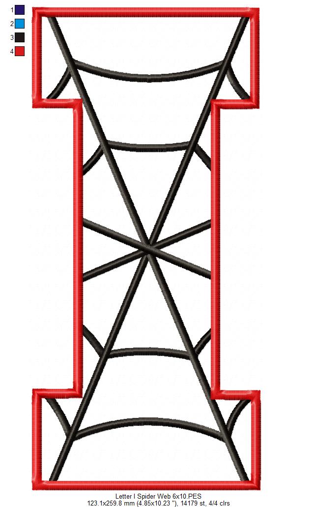 Monogram I Spider Web Letter I - Applique - Machine Embroidery Design