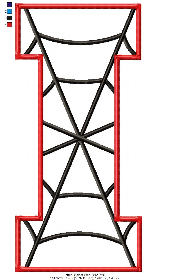 Monogram I Spider Web Letter I - Applique - Machine Embroidery Design