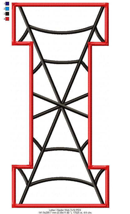 Monogram I Spider Web Letter I - Applique - Machine Embroidery Design