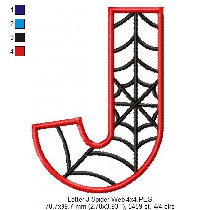 Monogram J Spider Web Letter J - Applique Embroidery