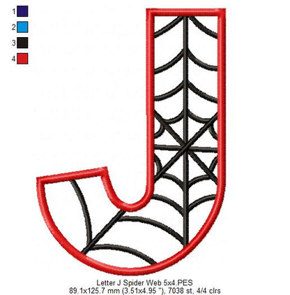 Monogram J Spider Web Letter J - Applique Embroidery