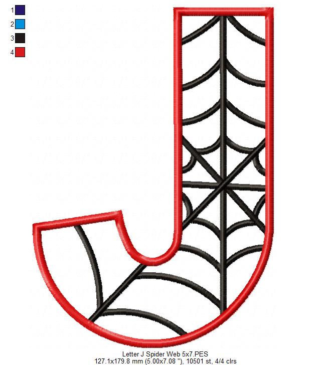 Monogram J Spider Web Letter J - Applique Embroidery