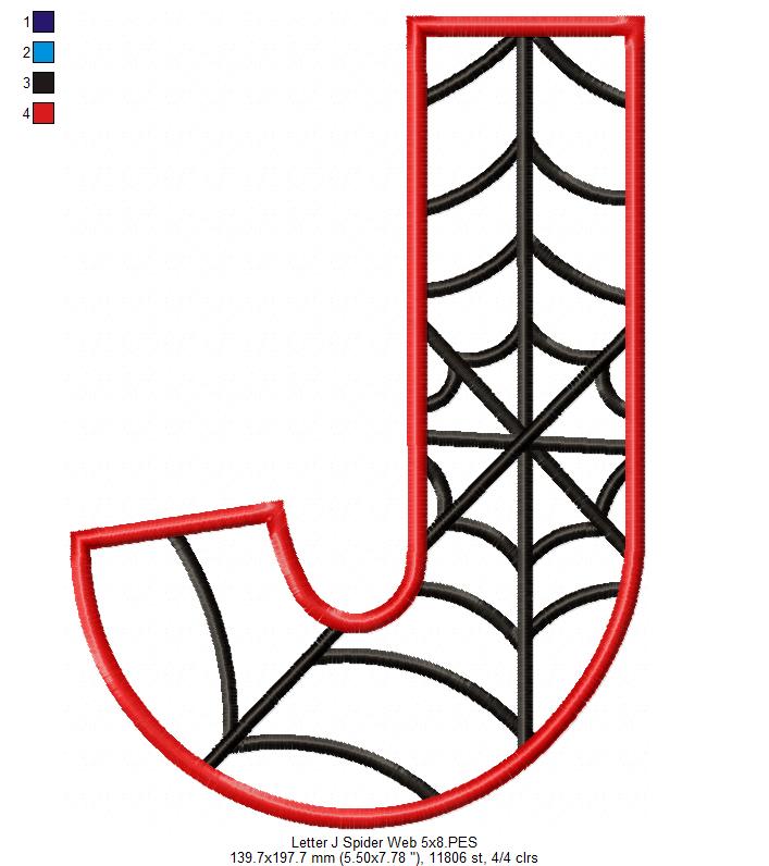 Monogram J Spider Web Letter J - Applique Embroidery