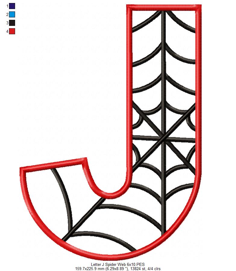 Monogram J Spider Web Letter J - Applique Embroidery