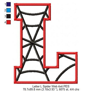 Monogram L Spider Web Letter L - Applique - Machine Embroidery Design