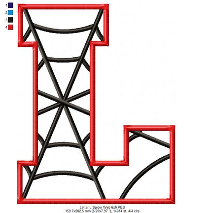 Monogram L Spider Web Letter L - Applique - Machine Embroidery Design