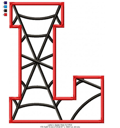 Monogram L Spider Web Letter L - Applique - Machine Embroidery Design