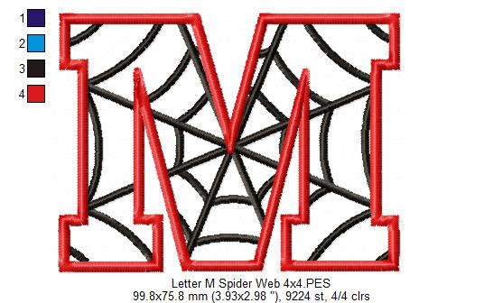 Monogram M Spider Web Letter M - Applique - Machine Embroidery Design