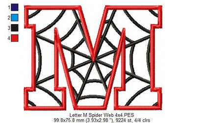 Monogram M Spider Web Letter M - Applique - Machine Embroidery Design