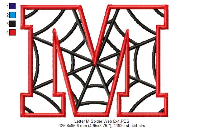 Monogram M Spider Web Letter M - Applique - Machine Embroidery Design