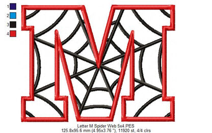Monogram M Spider Web Letter M - Applique - Machine Embroidery Design