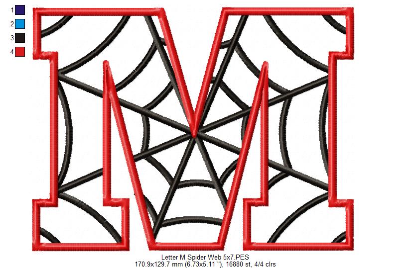 Monogram M Spider Web Letter M - Applique - Machine Embroidery Design