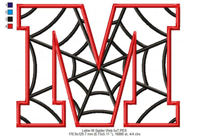 Monogram M Spider Web Letter M - Applique - Machine Embroidery Design