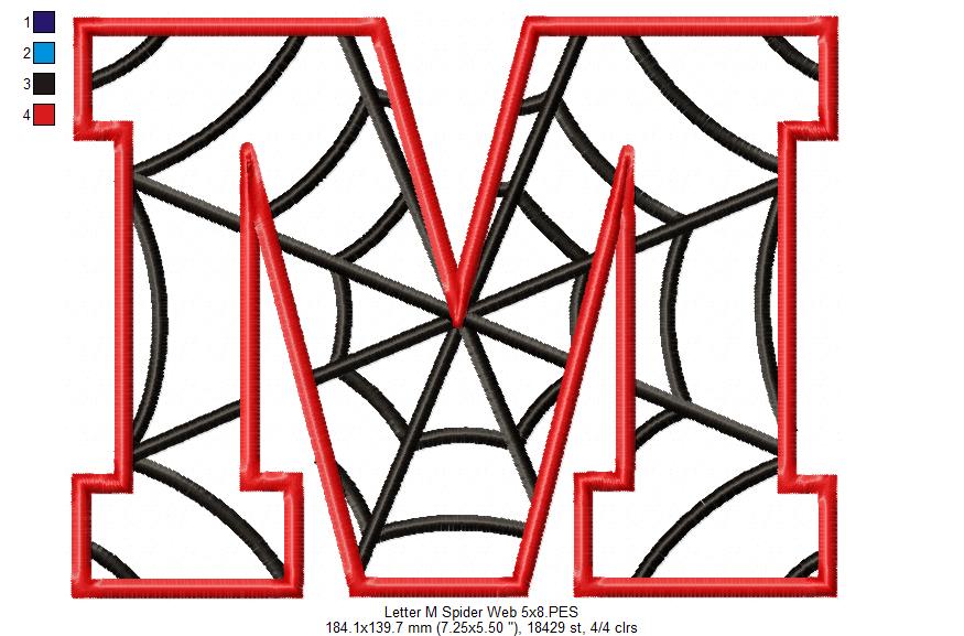 Monogram M Spider Web Letter M - Applique - Machine Embroidery Design