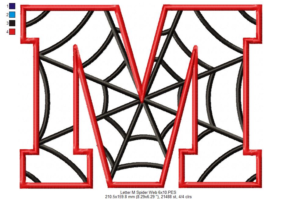 Monogram M Spider Web Letter M - Applique - Machine Embroidery Design