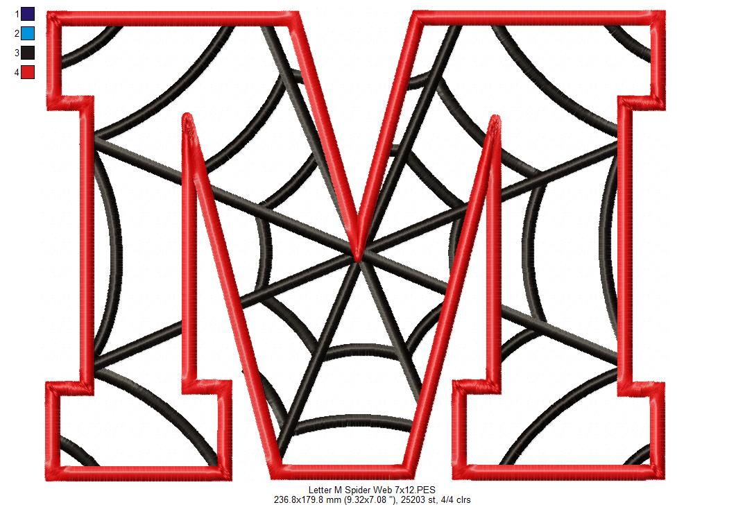 Monogram M Spider Web Letter M - Applique - Machine Embroidery Design