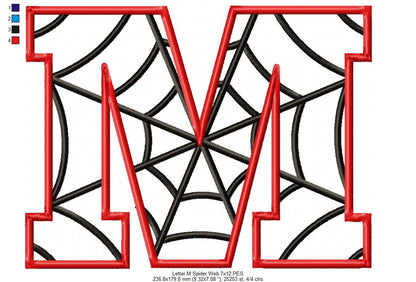 Monogram M Spider Web Letter M - Applique - Machine Embroidery Design