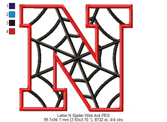 Monogram N Spider Web Letter N - Applique Machine Embroidery Design