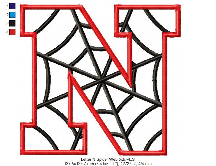 Monogram N Spider Web Letter N - Applique Machine Embroidery Design