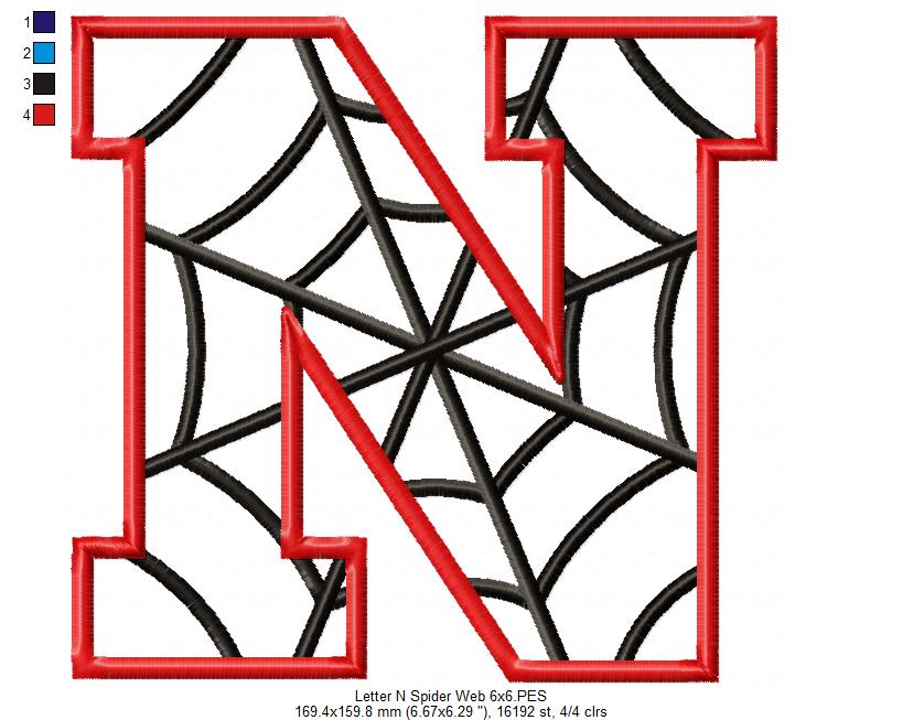 Monogram N Spider Web Letter N - Applique Machine Embroidery Design