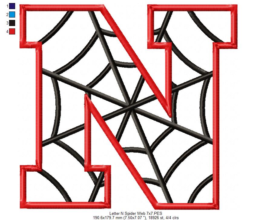 Monogram N Spider Web Letter N - Applique Machine Embroidery Design