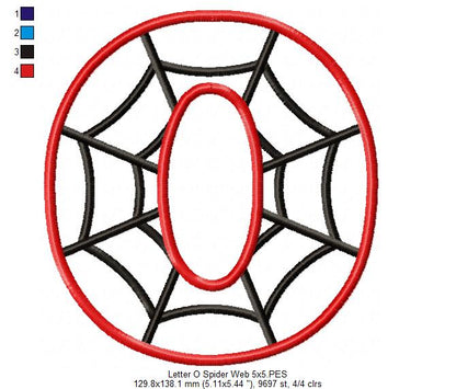 Monogram O Spider Web Letter O - Applique Machine Embroidery Design