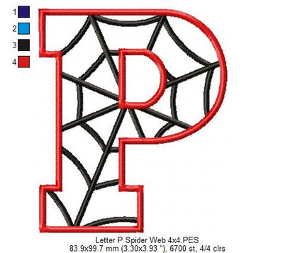 Monogram P Spider Web Letter P - Applique - Machine Embroidery Design