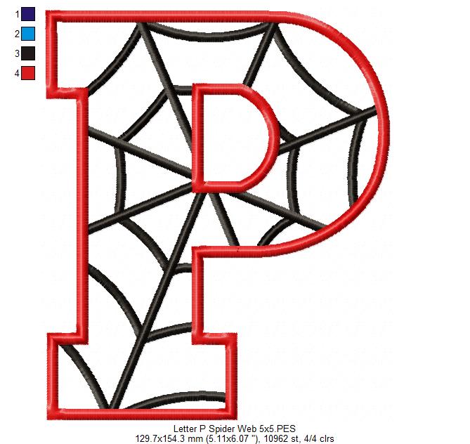 Monogram P Spider Web Letter P - Applique - Machine Embroidery Design