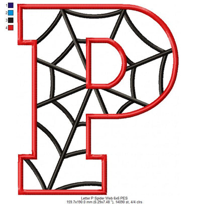 Monogram P Spider Web Letter P - Applique - Machine Embroidery Design