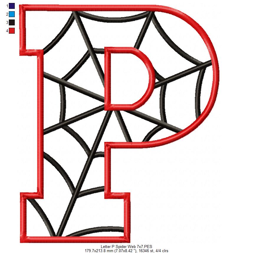 Monogram P Spider Web Letter P - Applique - Machine Embroidery Design