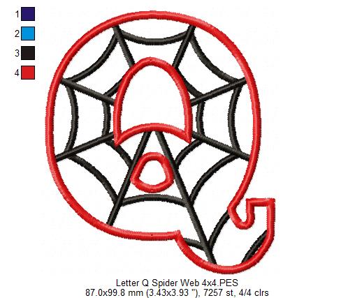 Monogram Q Spider Web Letter Q - Applique - Machine Embroidery Embroidery