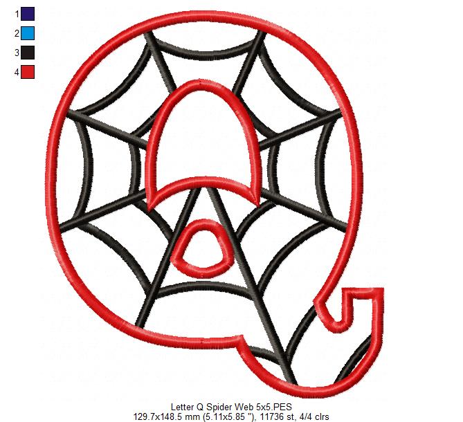 Monogram Q Spider Web Letter Q - Applique - Machine Embroidery Embroidery