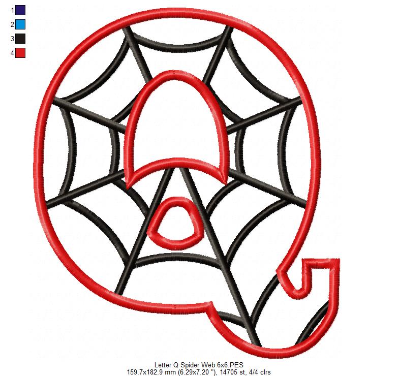 Monogram Q Spider Web Letter Q - Applique - Machine Embroidery Embroidery