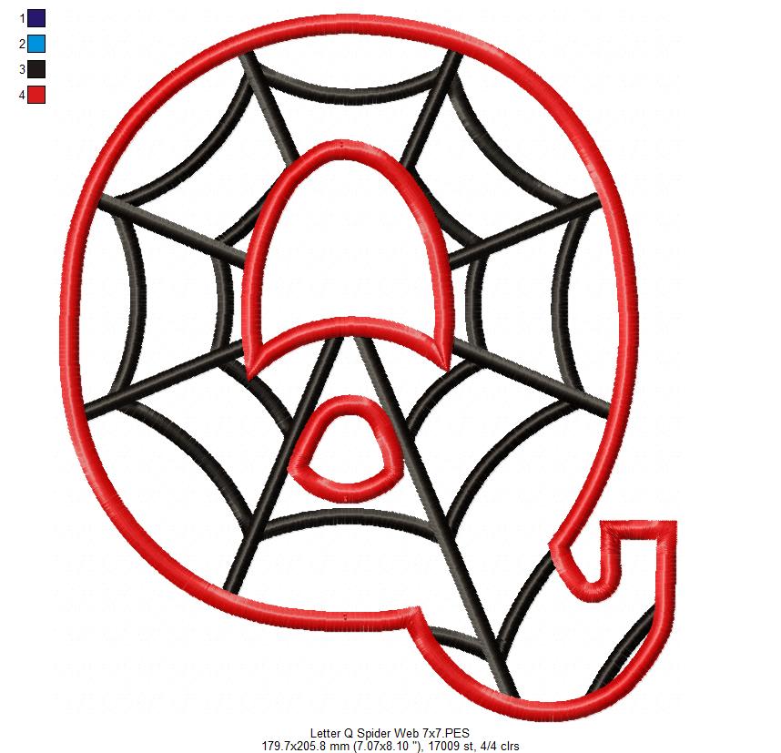 Monogram Q Spider Web Letter Q - Applique - Machine Embroidery Embroidery