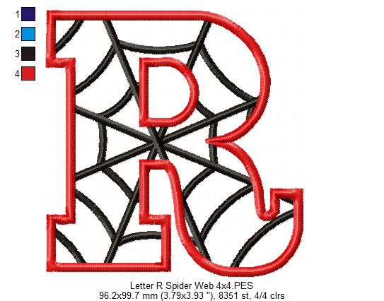 Monogram R Spider Web Letter R - Applique - Machine Embroidery Embroidery