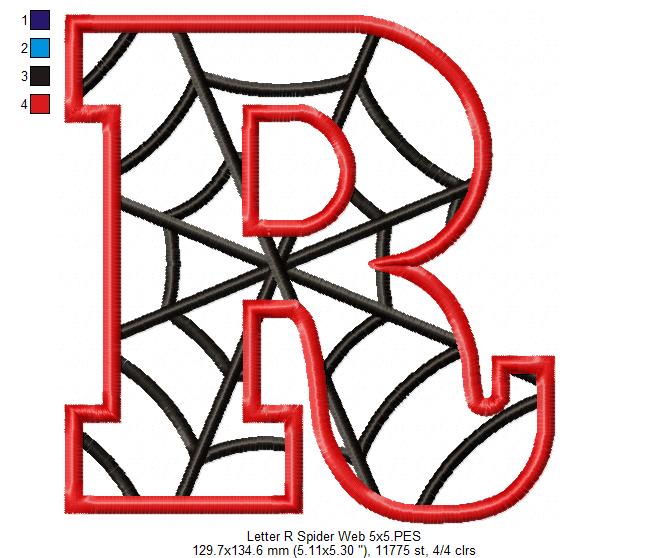 Monogram R Spider Web Letter R - Applique - Machine Embroidery Embroidery